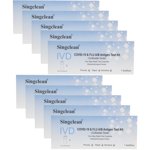 Singclean PROMO PACK IVD Covid-19 & Flu A / B Antigen Kit Rapid Self Test Cassette 10 бр