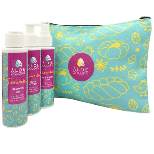 Aloe Colors Promo Tsoureki Shower Gel 100ml & Body Lotion 100ml & Hair & Body Mist 100ml & Подарък Aloe Colors Несесер 1 брой
