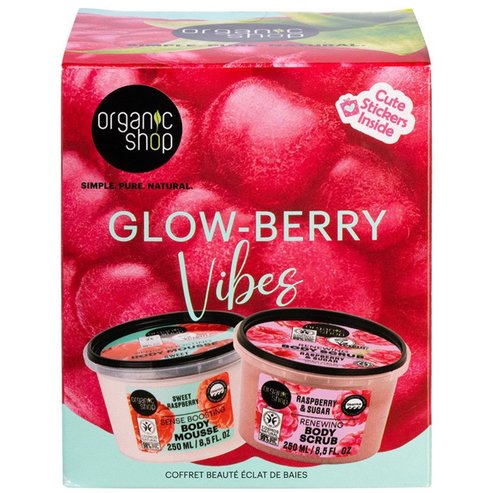 Organic Shop Promo Glow-Berry Vibes Raspberry & Sugar Renewing Body Scrub 250ml & Sweet Raspberry Sense Boosting Body Mousse 250ml