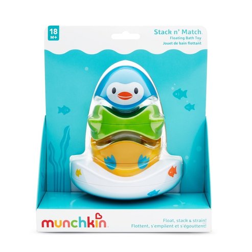 Munchkin Stack N\' Match Интерактивна играчка за баня Плаващи пръстени за животни 18m+