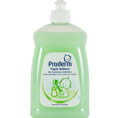 Proderm Течност за миене на съдове със зелен сапун, специално проектирана за чувствителни бебешки прибори 500ml