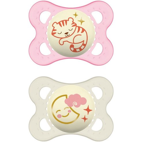 Mam Original Night Silicone Soother 2-6m 2 бр. Код 110S - Розово / Кремаво