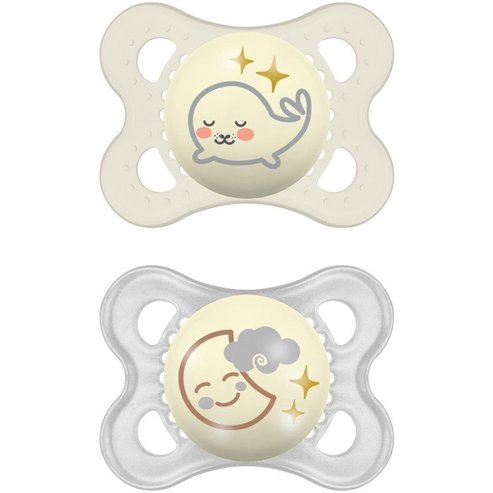 Mam Original Night Silicone Soother 2-6m 2 бр. Код 110S - Кремаво / Сиво