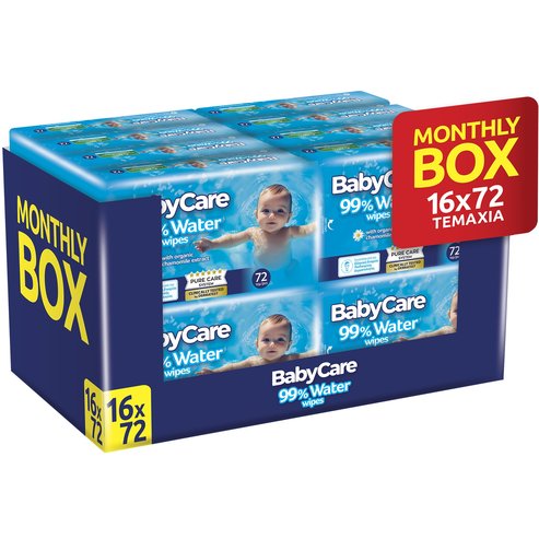 BabyCare 99% Water Baby Wipes Monthly Box 1152 бр (16x72 бр)