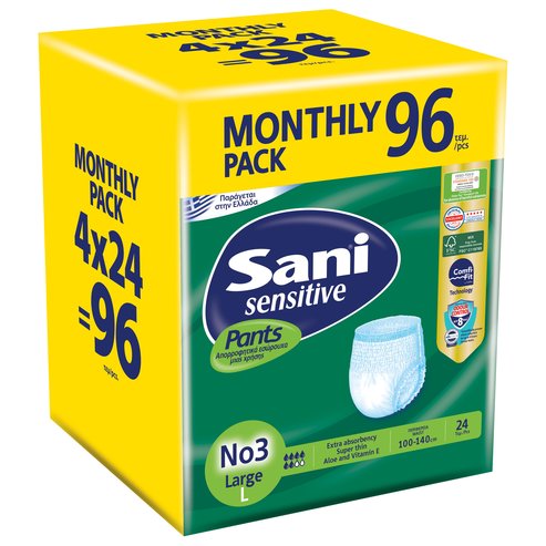 Sani Комплект Sensitive Pants Monthly Value Pack 96 бр(4x24бр) - No3 Large 100-140cm