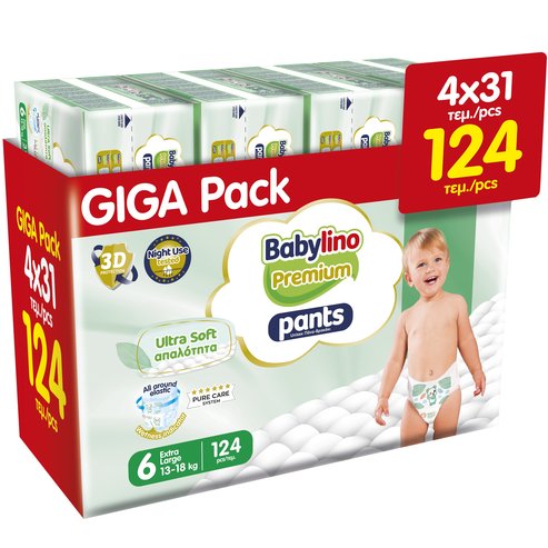 Babylino Комплект Premium Ultra Soft Pants Νο6 Extra Large (13-18kg) 124 бр (4x31 бр)