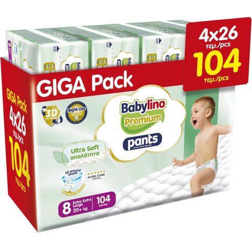 Babylino Комплект Premium Ultra Soft Pants Νο8 Extra Extra Large (20+kg) 104 бр (4x26 бр)