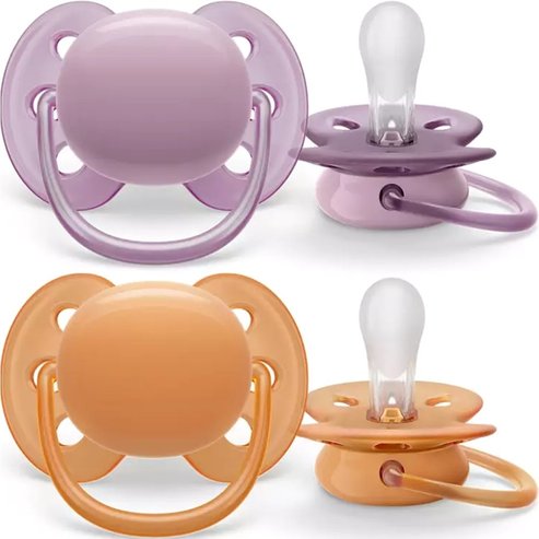 Philips Avent Ultra Soft Silicone Soother 6-18m Оранжево - лилаво 2 бр., Код SCF091/33