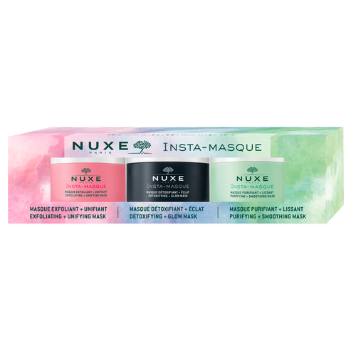 Nuxe Triple Face Insta-Masques Detoxifying + Glow, Exfoliating + Unifying, Purifying & Smoothing 3x15ml