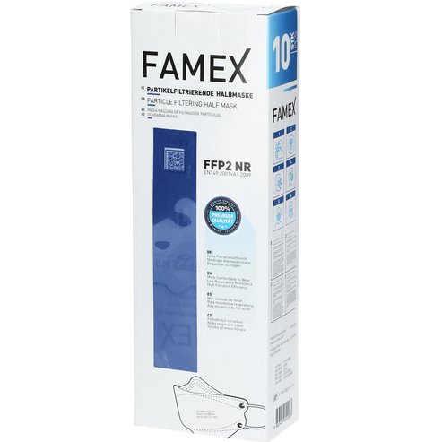 Famex FFP2 NR Маска за лице за еднократна употреба 5 нива на защита, с метален лист, в тъмно син цвят 10 броя