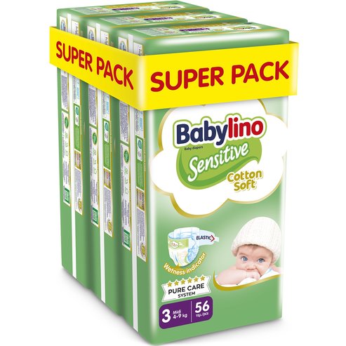 Babylino Комплект Sensitive Cotton Soft No3 (4-9kg) 168 бр (3x56 бр)