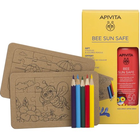 Apivita Promo Bee Sun Safe Hydra Sun Kids Lotion Spf50, 200ml & Подаръчен пъзел 2 части и бои за дърво 5 части