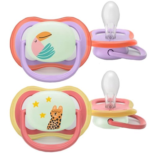 Philips Avent Ultra Air Nighttime Silicone Soother 18m+ Κωδ SCF376/33, 2 Τεμάχια Λιλά - Κοραλί