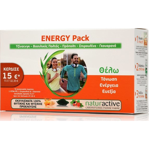Naturactive Energy Pack - Женшен, пчелно млечице, прополис, спирулина, гуарана за стимулиране и енергия 30 sticks
