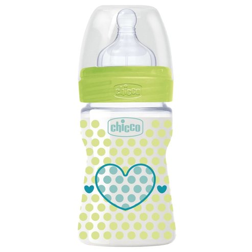 Chicco Well Being Пластмасова бебешка бутилка със силиконово зърно 0m+ 150ml