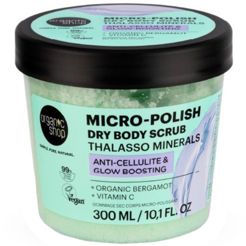 Organic Shop Thalasso Minerals Anti-Cellulite & Glow-Boosting Micro-Polish Dry Body Scrub Сух ексфолиант за тяло с аромат на бергамот & с витамин C против целулит за сияйна & гладка кожа 300ml
