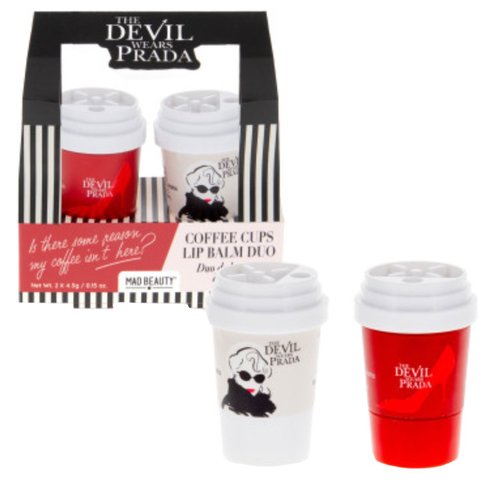Mad Beauty Promo The Devil Wears Prada Coffee Cup Lip Balm Duo Хидратиращи масла с аромат на роза & алое вера за меки устни 2 броя
