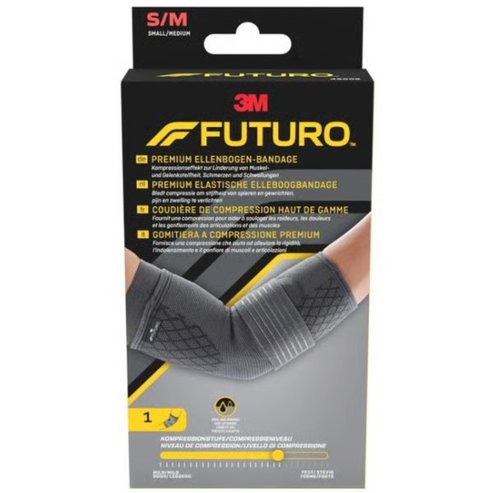 3M Futuro Premium Compression Elbow Sleeve 49006, Компресивен налакътник, който помага за облекчаване на сковаността на мускулите и ставите, болката и подуването 1 брой - S/M