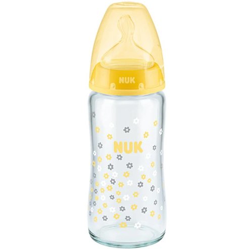 NUK First Choice Plus Glass Bottle Silicone 0-6m 240ml 1 бр, Код 10745097 - Жълто