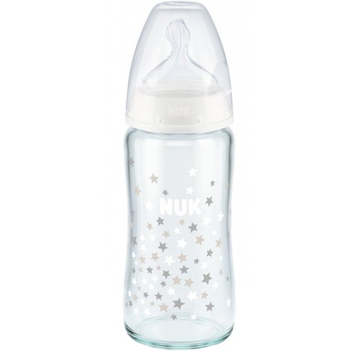NUK First Choice Plus Glass Bottle Silicone 0-6m 240ml 1 бр, Код 10745124 - Бяло