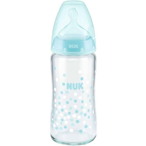 NUK First Choice Plus Glass Bottle Silicone 0-6m 240ml 1 бр, Код 10745125 - Синьо