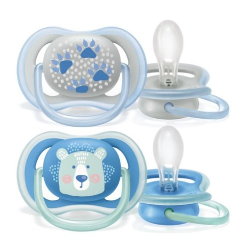 Avent Ultra Air Силиконова залъгалка, лека за дишане бебешка кожа, светлосиньо синьо 6-18 м SCF085 / 03, 2 броя