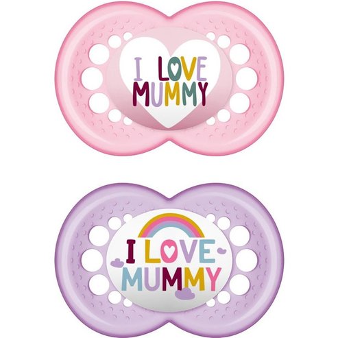 Mam I Love Mummy & Daddy Silicone Soother 6-16m Розово - лилаво прозрачно 2 броя, код 170S