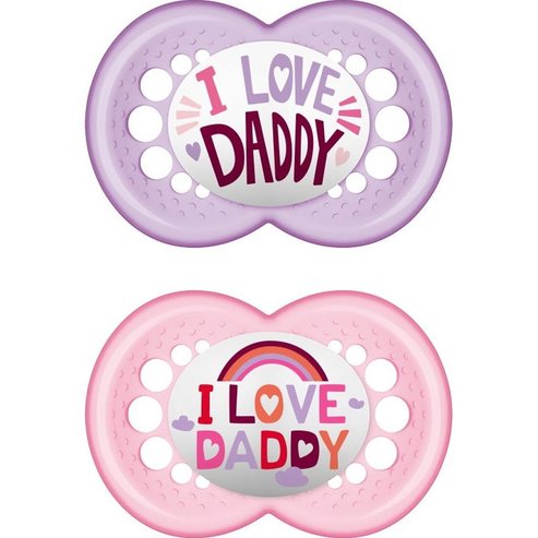 Mam I Love Mummy & Daddy Silicone Soother 6-16m Лилаво - розово прозрачно 2 броя, код 170S