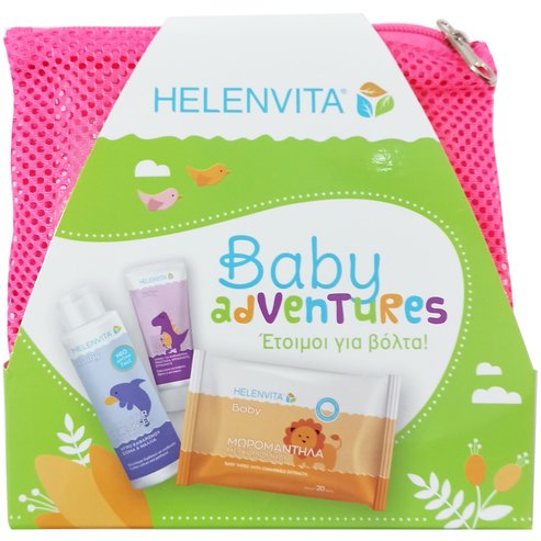 Helenvita Promo Baby Adventures με Baby All Over Cleanser 100ml & Baby Nappy Rash Cream 20ml & Baby Wipes 20 Части и чанта - розово