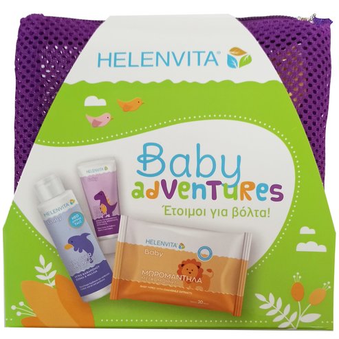 Helenvita Promo Baby Adventures με Baby All Over Cleanser 100ml & Baby Nappy Rash Cream 20ml & Baby Wipes 20 Части и чанта - лилаво