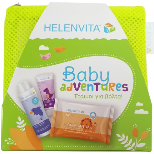 Helenvita Promo Baby Adventures με Baby All Over Cleanser 100ml & Baby Nappy Rash Cream 20ml & Baby Wipes 20 Части и чанта - зелени