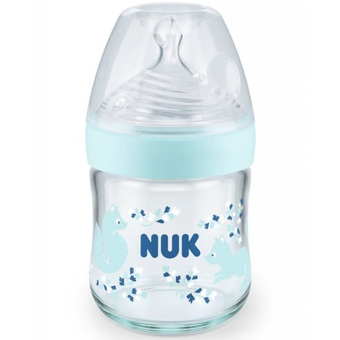 Nuk Nature Sense Glass Bottle Silicone Small 120ml - Светло синьо