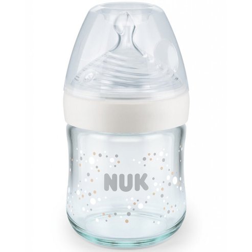 Nuk Nature Sense Glass Bottle Silicone Small 120ml - Бяло