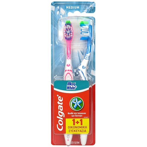 Colgate Max White Medium Toothbrush 2 Парчета - Розово / Синьо