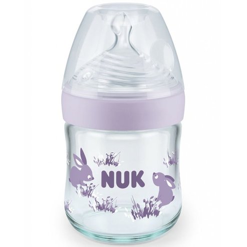 Nuk Nature Sense Glass Bottle Silicone Small 120ml - лилаво