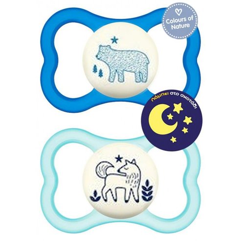 Mam Air Night Silicone Soother 16m+ Код 277S 2 части - светло синьо/синьо
