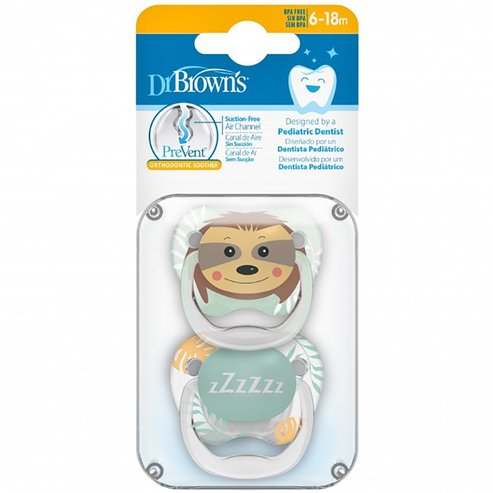 Dr. Brown’s PreVent Glow in the Dark Orthodontic Silicone Soother 6-18m 2 Части - зелено / прозрачно