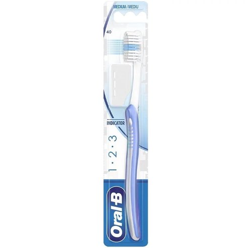 Oral-B 123 Indicator Medium Toothbrush 40mm 1 брой - лилаво / бяло