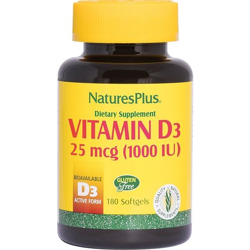 Natures Plus Подарък Хранителни добавки Vitamin D3 25mcg (1000IUD) 180 Softgels 