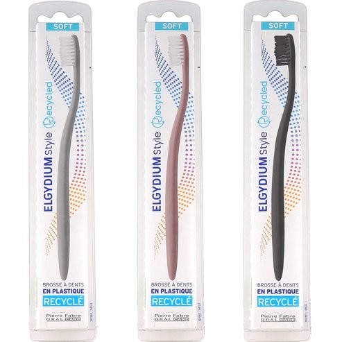 Elgydium Подарък Style Recycled Toothbrush Soft Ръчна четка за зъби, изработена от рециклируеми материали в произволен избор на цвят 1 брой