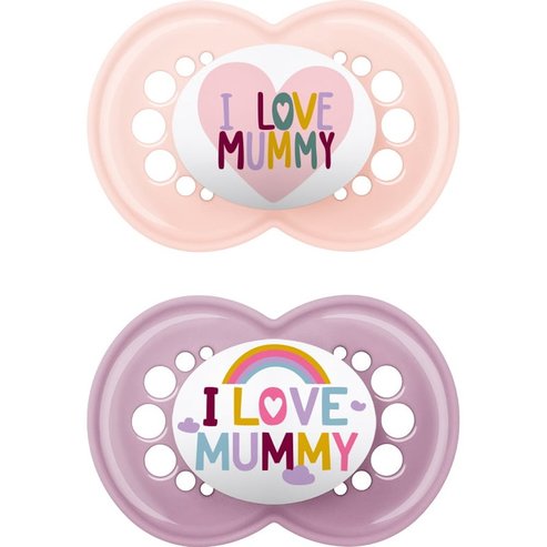 Mam Orthodontic Silicone Soother 16m+ I love Mummy & Daddy 2 броя, код 265SG1 - розово / лилаво