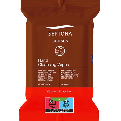 Septona Подарък Senses Hand Cleansing Wipes Мокри кърпички за почистване на ръце с екстракт от балсам и ароматизирани с цитрусови нотки 15 бр.