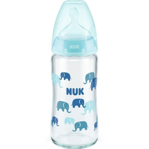 Nuk First Choice Plus Glass Bottle Temperature Control Silicone Medium 0-6m 240ml, Код 10745124 - Син