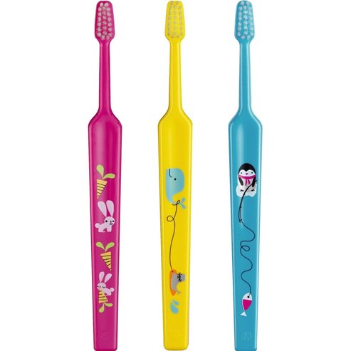 Tepe Kids Mini Extra Soft Toothbrush 0-3 Years 3 части, Фуксия - Жълто - Синьо