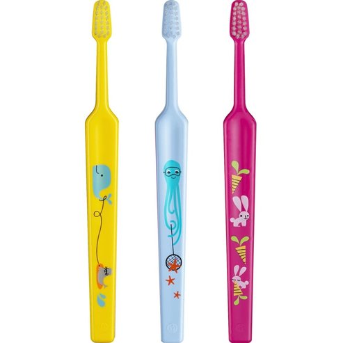 Tepe Kids Mini Extra Soft Toothbrush 0-3 Years 3 части, жълто - синьо - фуксия