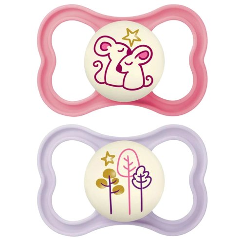 Mam Air Night Silicone Soother 16m+ 2 бр, Код 277SGc - Розово/лилаво