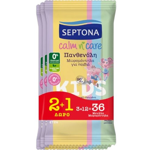 Septona Подарък Calm n\' Care Kids 3 Years+ Wipes 36 бр (3x12 бр)