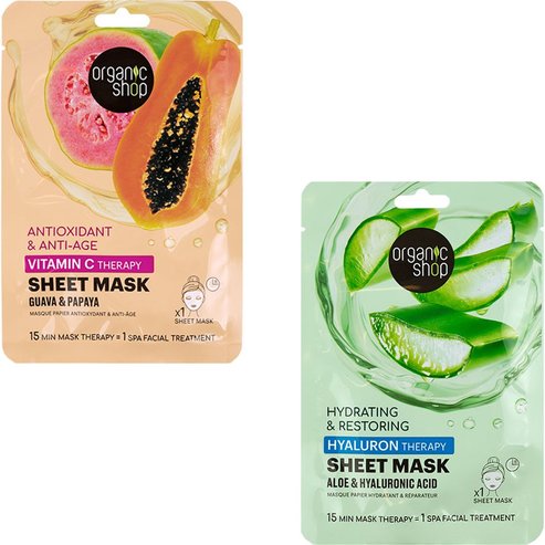 Organic Shop Подарък Vitamin C Therapy Antioxidant & Anti Age Sheet Mask ИЛИ Hyaluron Therapy Hydrating & Restoring Sheet Mask в случайно избрано 1 парче