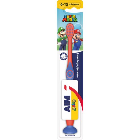 Aim Super Mario Junior Extra Soft Toothbrush 6-13 Years 1 брой - червено / синьо