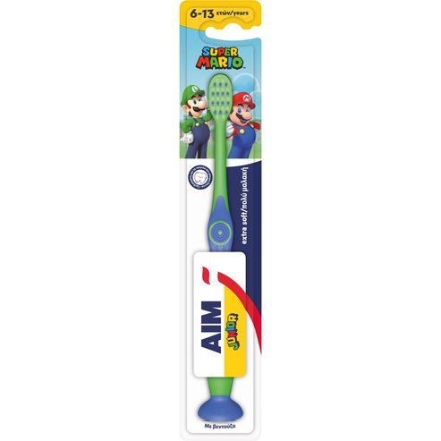 Aim Super Mario Junior Extra Soft Toothbrush 6-13 Years 1 брой - зелено / синьо